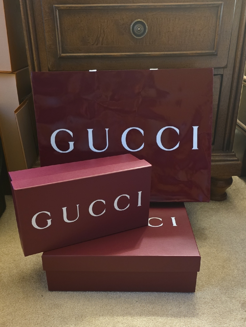 Gucci Wine Red Logo Gift Box and Bag